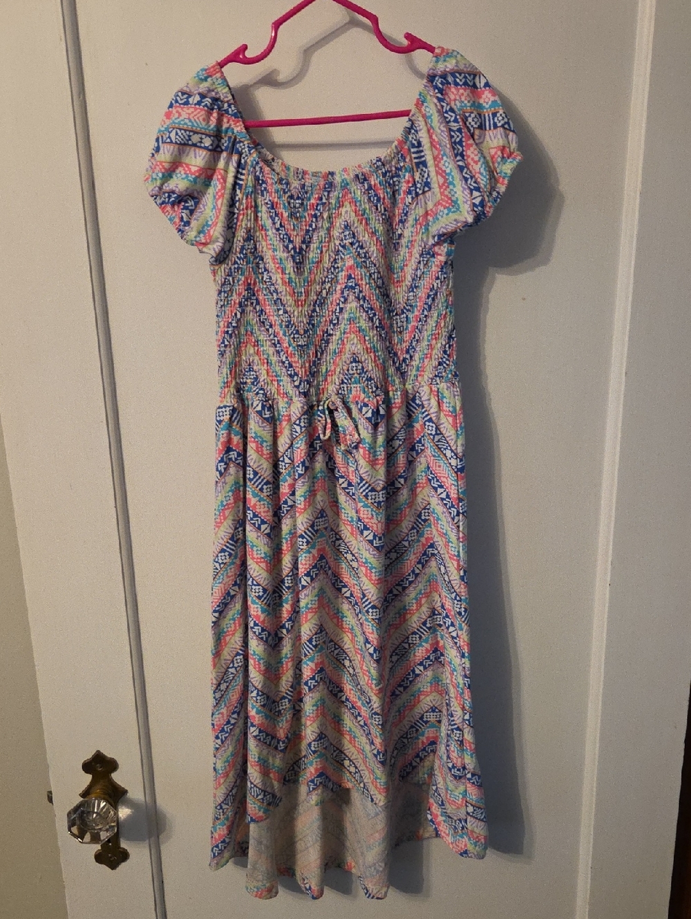 Smocked Chevron Maxi Dress in Multicolor